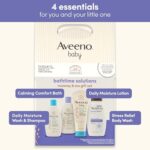 Aveeno Baby Bathtime Solutions Mommy & Me Gift Set, 4pc Oat Baby Bath Essentials & Stress Relief Body Wash for Mom - Image 2