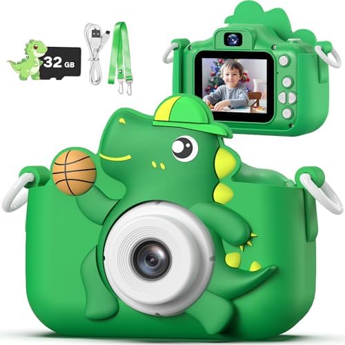 Dino Digital Camera Toy with green silicone dinosaur case.