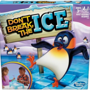 The product box for the Don’t Break the Ice family game, showing a cartoon penguin and kids playing with ice blocks.